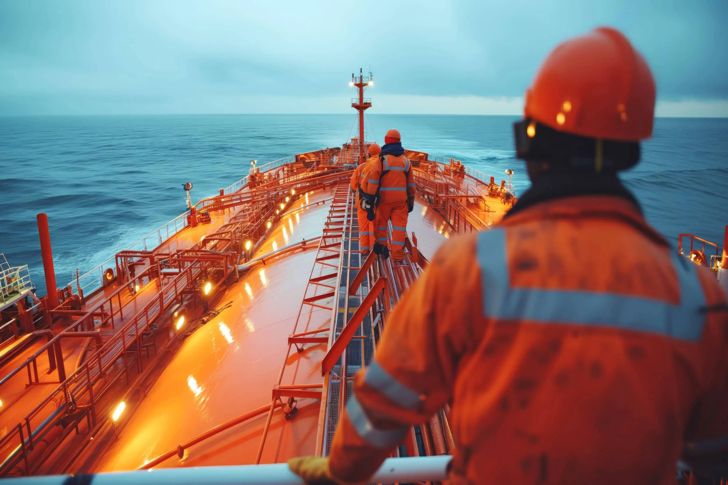 Crew on gas tanker monitors transportation safety protocols
